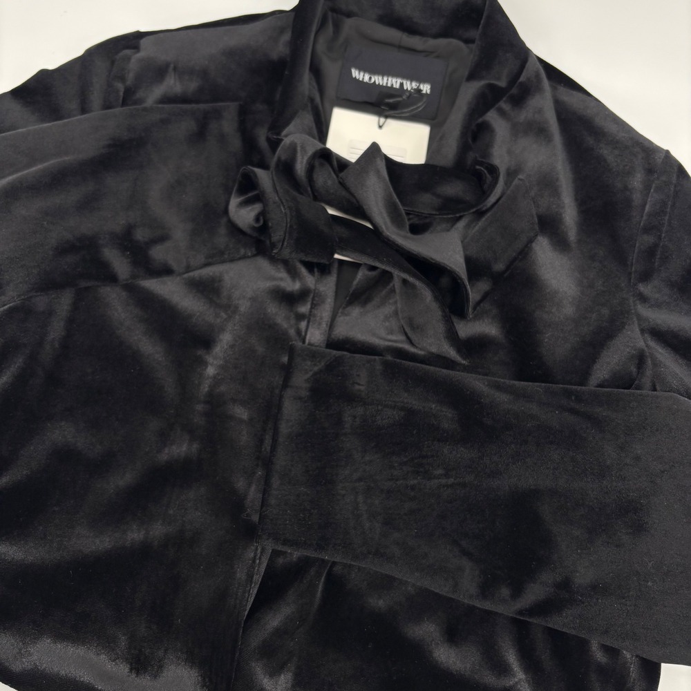Who What Wear Velvet Cropped Jacket Womens S Black NWT Tie Front Bolero EBONY